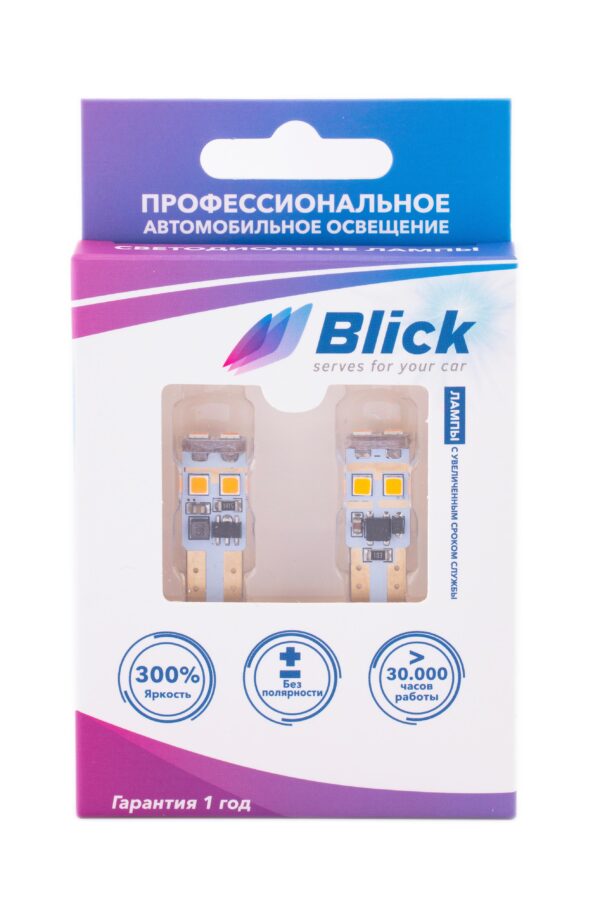 Лампа светодиодная Blick T10(W5W)-3030-6W Желтый 12/24V 2шт
