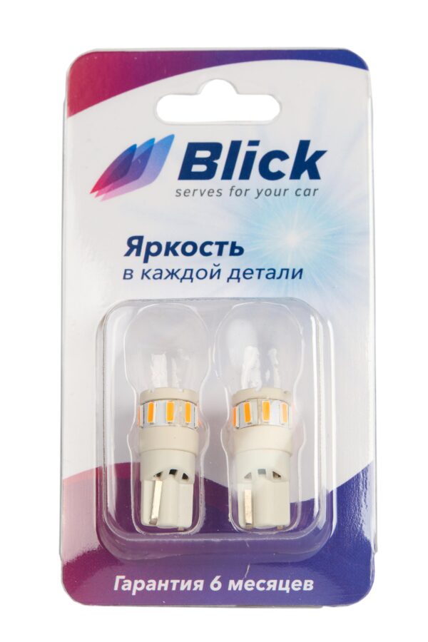 Лампа светодиодная Blick T10(W5W)-F4-O Желтый 12V 2шт