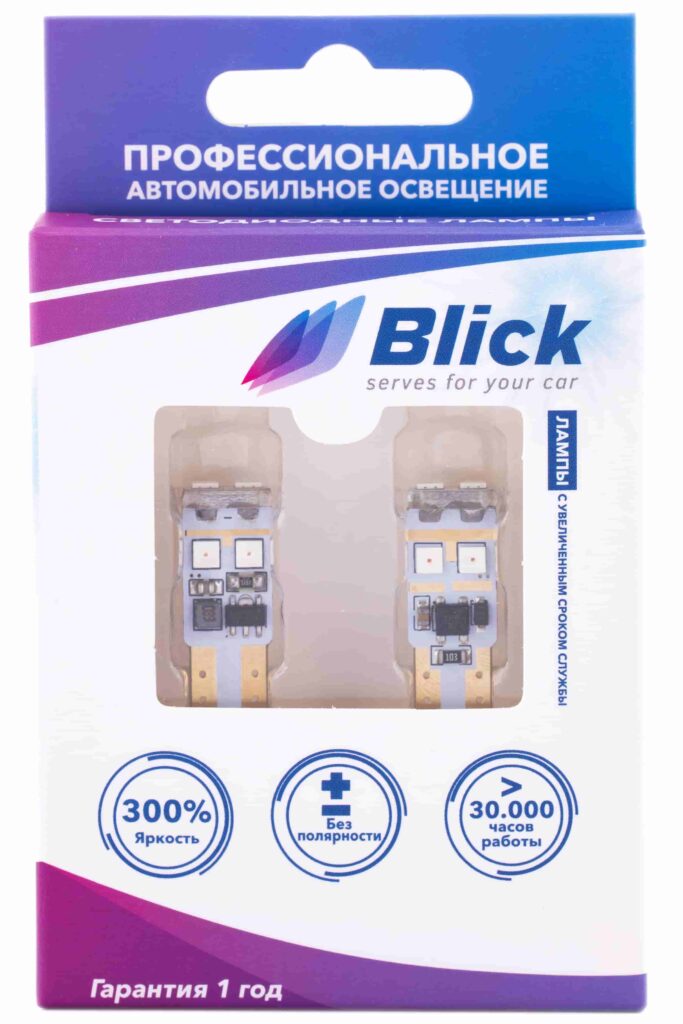 Лампа светодиодная Blick T10(W5W)-3030-6W Красный 12/24V 2шт