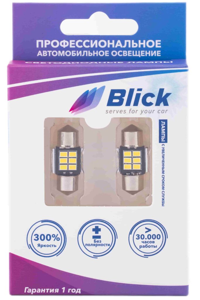 Лампа светодиодная Blick C5W-K6-28mm Белый 12V 2шт