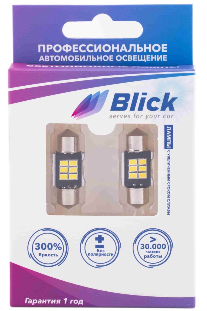 Лампа светодиодная Blick C5W-K6-31mm Белый 12V 2шт