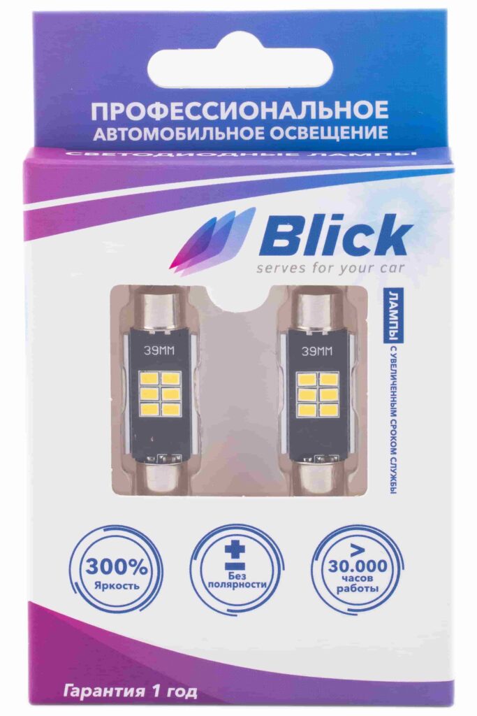 Лампа светодиодная Blick C5W-K6-39mm Белый 12V 2шт