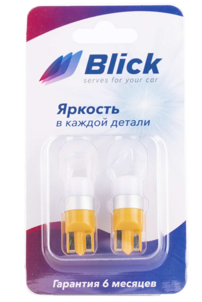 Лампа светодиодная Blick T10(W5W)-3030-1SMD Желтый 12V 2шт