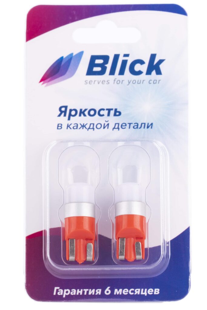 Лампа светодиодная Blick T10(W5W)-3030-1SMD Красный 12V 2шт