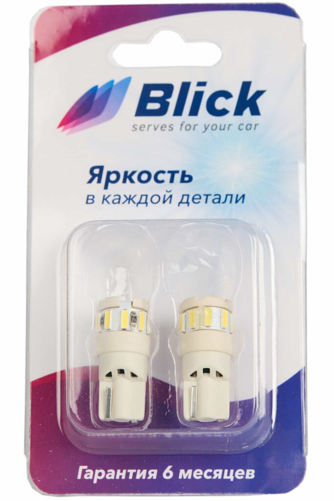 Лампа светодиодная Blick T10(W5W)-F4-W Белый 12V 2шт