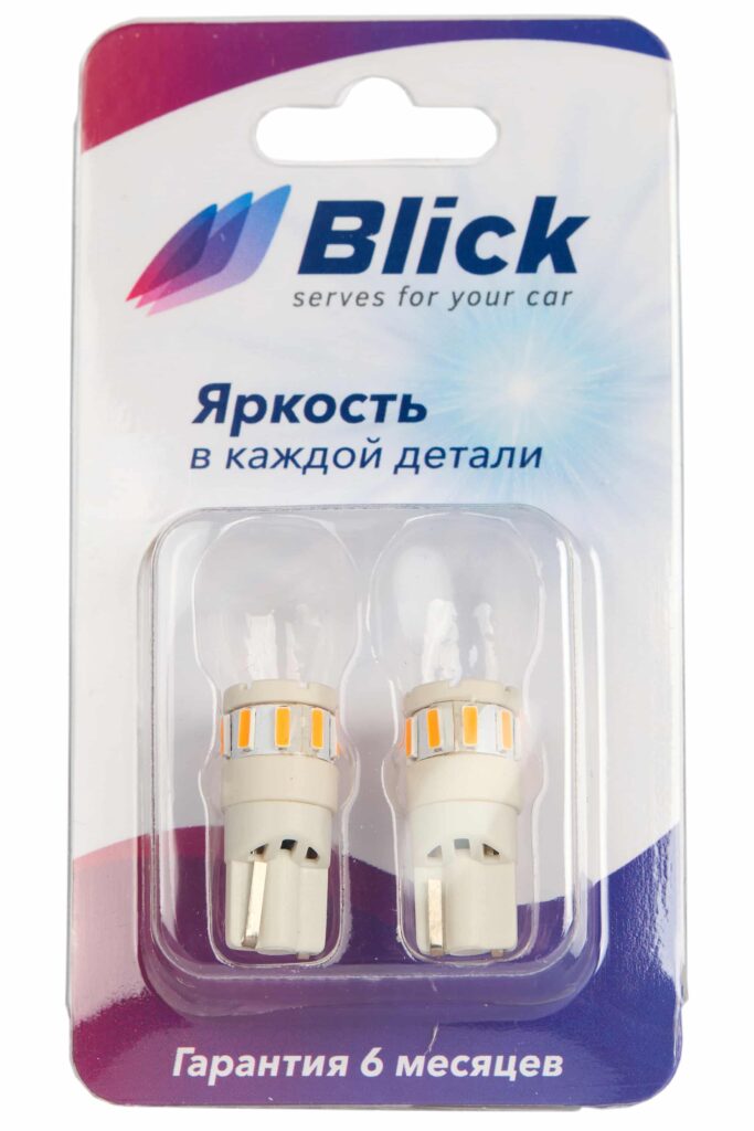 Лампа светодиодная Blick T10(W5W)-F4-O Желтый 12V 2шт