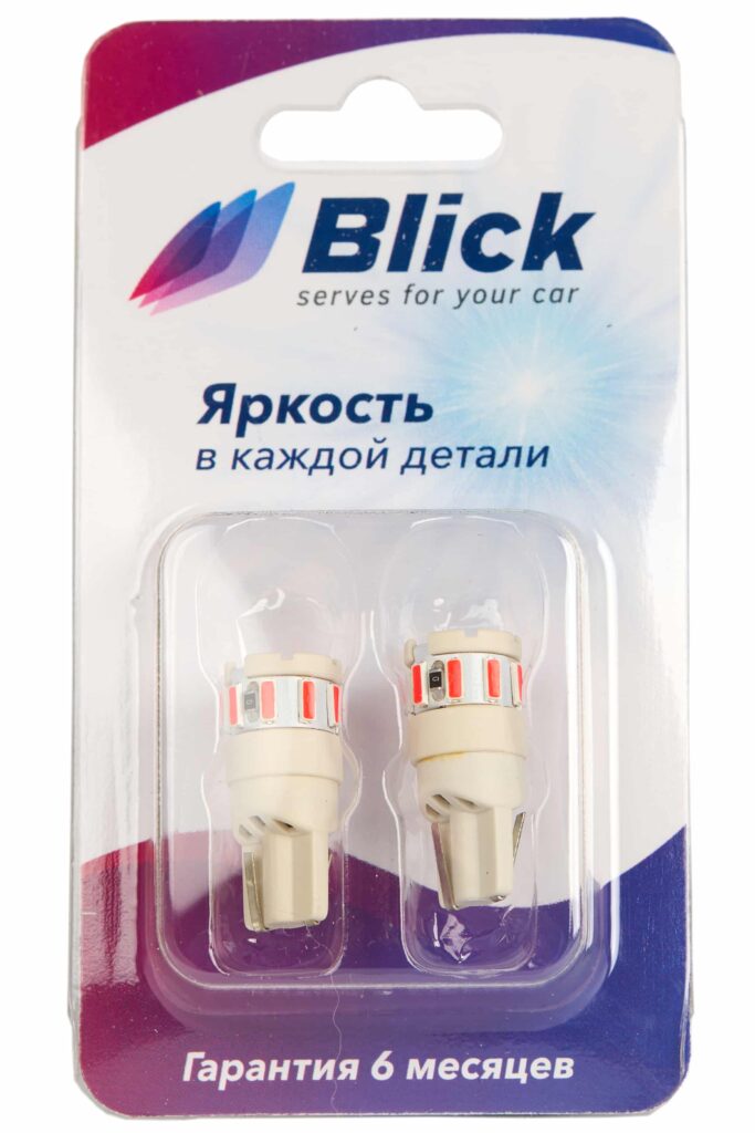 Лампа светодиодная Blick T10(W5W)-F4-R Красный 12V 2шт